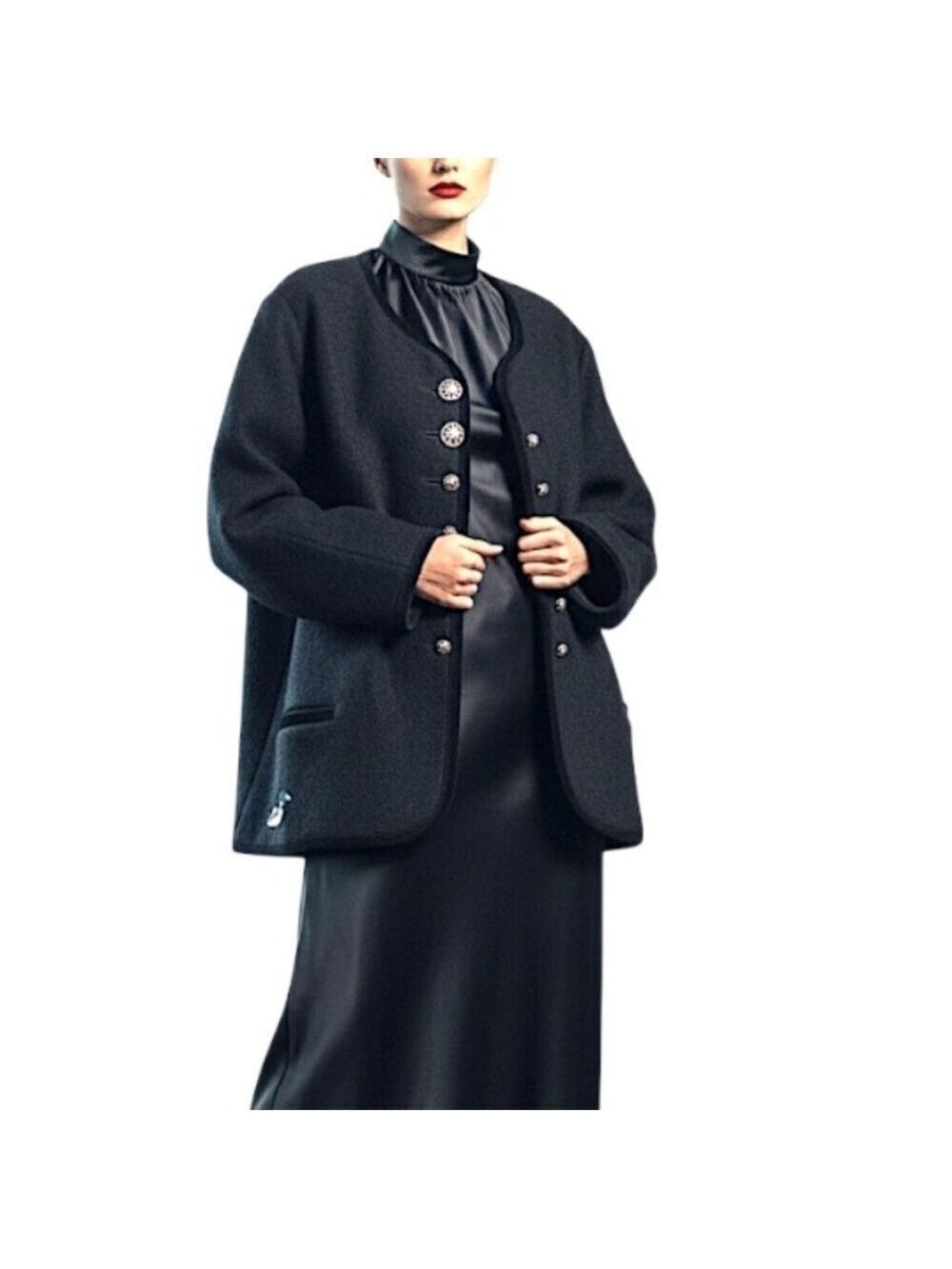 Vtg 80s 90s Canadian made trachten style black boiled wool duck cardigan jacket